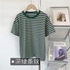 Playera de Manga Corta de Algodón Puro a Rayas Rosadas para Mujer Cuello Redondo Holgada Delgada Verano Delgada Casual Básica Top para Mujer