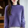 Suéter de Punto de Lana para Mujer Otoño e Invierno Capa Base Estilo Nuevo Moda Perezosa Cálido Cepillado 5% Cachemira Tejido de Punto Top Holgado