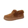 Zapatos de Nieve de Invierno para Mujer, Estilo Nuevo, Transfronterizos Europeos y Americanos, Suela Gruesa, Punta Redonda, Ajuste Amplio, Lazo, Piel, Algodón, Venta al por Mayor, Tallas Grandes