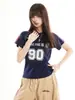 Yechuan # Camiseta de Manga Corta con Estampado Digital Estilo Americano Blokette para Mujer, Marca Retro Trendy, Ropa Deportiva Chica Picante.