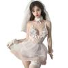 Ropa Interior Sexy de Encaje y Malla Transparente Sexy Escote en V Profundo Hueco Tentación Escote Bajo Pijama para Mujer