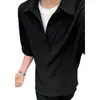 2026 Nova Camisa Masculina Simples de Gola Lapela Pulôver de Manga Curta com Design Texturizado de Manga Enrolada Solta Camisa Casual