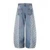 Jeans de retazos de estrella retro americanos para hombre y mujer, pantalones anchos holgados 2026 con diseño desgastado, pantalones largos adelgazantes