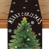 Caminho de Mesa de Natal Festa na Cozinha Mesa de Jantar Guirlanda de Árvore de Natal Boneco de Neve Sinos Rena Papai Noel Decoração de Caminho de Mesa de Natal