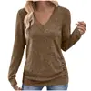 Nuevo Top de Mujer Otoño/Invierno 2026 Estilo Europeo y Americano Amazon Independiente Manga Larga Cuello en V Elegante Fruncido Botón Color Sólido Camiseta