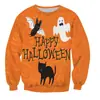 2024 Novo Suéter Divertido de Halloween com Elementos de Desenho Animado para Homens e Mulheres, Abóbora, Caveira, Morcego, Pulôver de Feriado