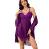 Comercio Exterior Transfronterizo Tallas Grandes Sexy Malla Encaje Camisón Femenino Transparente Bata Conjunto de Pijama