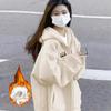 Moletom com Capuz Feminino 2025 Outono e Inverno Oversize Solto Estilo Preguiçoso Forrado com Lã Espessado Cardigan Jaqueta com Zíper Moderna