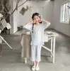 Pijama de Verano para Niñas, Conjunto de Manga Tres Cuartos, Ropa Transpirable de Tencel para Bebés, Ropa de Casa con Encaje para Niños Pequeños