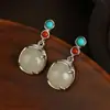 Aretes Clásicos de Cuatro Garras Incrustados con Plata S925 y Jade Hetian, un Regalo para Mamá, Joyería Qipao