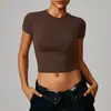 Tops Fitness Casuais Versáteis Justos de Secagem Rápida Roupas de Yoga para Mulheres Camiseta de Corrida Manga Curta Efeito Emagrecedor 8743