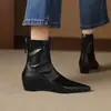 Botas Elegantes Hechas a Mano de Tacón Medio Puntiagudas Elásticas Ajustadas para Mujer, Nuevo Estilo Otoño e Invierno con Cremallera Trasera, Botines Versátiles que Aumentan la Altura