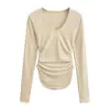 8808-Estilo Puro Deseo Moda Chica Atractiva Camiseta de Manga Larga con Cuello en U para Mujer 2025 Nuevo Sexy Ajustado Camiseta Base Superior