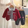 Conjunto de Ropa de Otoño para Niños 2026 Nuevo Moda Infantil Letra Corbata Manga Larga Conjunto de Dos Piezas Ropa de Bebé Primavera Otoño Tendencia