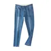 Jeans Azules de Algodón Elástico de Pierna Recta, Vintage, Ligeros, Lavados, para Hombre, con Botón y Remaches Decorativos
