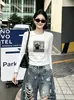 Camisa Básica Feminina de Algodão Canelado de Manga Longa Slim Fit 220g da Fábrica de Guangzhou, Fornecimento Exclusivo da Segunda Remessa de Verão