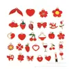 30 Colgantes de Aleación de Zinc Transfronterizos, Flores Rojas con Goteo de Aceite, Frutas, Corazones, Nubes, Copas de Vino, Accesorios de Joyería, para Manualidades