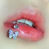 Anillo labial degradado de circonita con incrustaciones de diamantes de mariposa de perlas, aceite goteando para dientes internos Super Flash 1.0, joyería para piercing de dientes, lindo transfronterizo