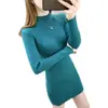 Vestido básico de longitud media para mujer con cuello semi-alto, corte ajustado, vestido de punto bodycon para otoño/invierno 2025