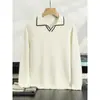 26 nuevo modelo suéter de cachemira con cuello de gaviota para hombre, tejido de punto estilo old money plano de 12 puntadas, suéter casual holgado con cuello de solapa, transfronterizo