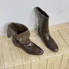 Versão em couro macio, temperamento versátil e moderno, fivela, botas de motocicleta femininas, cano largo preto, botas curtas, outono e inverno, emagrecedoras, botas estilo Martin, modernas