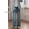 Jeans Azul Reto Vintage Feminino Primavera e Outono Novo Cintura Alta para Gordinhas Plus Size Emagrecedor Corpo Pera Calças Largas Soltas