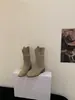[] Botas de Cano Curto Femininas com Salto Grosso, Bico Quadrado Estilo Retrô Francês, Botas Western Cowboy Outono/Inverno 2026 Novidade
