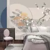 Pabellón de flores y pájaros con hoja de ginkgo pintada a mano en China, tela de pared para pabellón, papel tapiz para pared de fondo de TV, sala de estar, estudio, sala de té