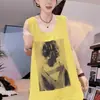 Chaleco Estampado con Retrato de Seda de Hielo Arrugado Talla Grande para Mujer Primavera y Verano 2025 Nuevo Suelto Estilizado Moda Sin Mangas para Mujer