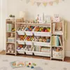 Prateleira de Armazenamento de Brinquedos para Jardim de Infância Montessori Multicamadas de Madeira Maciça Armário de Armazenamento Estante de Livros Infantil Rack de Armazenamento de Brinquedos