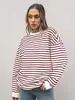 2026 Transfronterizo Amazon Europa y América Primavera y Otoño Nueva Camiseta Rayada de Manga Larga Casual Holgada Multicolores Versátil para Mujer con Cuello Redondo
