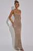 Vestido de Lantejoulas Slip Novo Transfronteiriço 2025, Novo Vestido de Noite Elegante para Outono/Inverno com Ajuste na Cintura, Vestido Longo Bodycon