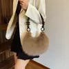 Bolsa de Mão de Pelo de Coelho Rex Outono e Inverno Estilo Coreano Feminina Pelúcia de Alta Qualidade Bolsa Transversal de Ombro com Contas Estilo Chinês