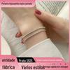 Pulseira de prata esterlina s925 com feijão Gestapa, camada dupla, feminina, brilhante, grão de arroz, alta qualidade, pulseira de corrente dobrável, joia