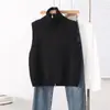 Suéter cárdigan de cuello alto con doble cremallera, chaleco de punto para mujer, chaleco corto sin mangas, top apilado, chaqueta