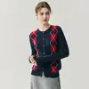 Abrigo de cachemira de alta calidad para otoño e invierno, elegante y versátil, jersey de cuello redondo de cachemira con patrón de rombos, grueso