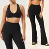 Conjunto de Ropa de Yoga Transfronterizo sin Costuras con Sujetador Halter y Pantalones Acampanados para Fitness, Correr y Pilates