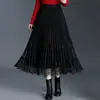 Saia Plissada de Renda Reversível para Mulheres, Nova Tendência de Moda Outono/Inverno 2026, Saia Evasê, Saia Longa Elegante