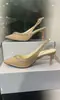Sandalias de Punta Cerrada de Moda Verano 2025 Nuevas Versátiles para Exteriores Espalda Abierta Pedrería Impresionantes Tacones Altos de Tacón Fino para Mujer