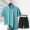 Nuevo Traje Deportivo Casual, Traje Casual de Seda de Hielo, Disponible en Múltiples Colores, Conjunto de Shorts Polo, Unisex, Color Sólido