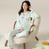 Algodón Puro Conjunto de Pijama Cardigan de Manga Larga para Mujer, Ropa de Casa de Dibujos Animados, Adecuado para Usar al Aire Libre, Modelo Nuevo Primavera y Otoño 2026, Cuello Solapa