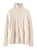 Suéter de punto de cuello alto 100% lana pura con diseño calado para mujer, tejido jacquard de hojas, retro, exquisito, efecto adelgazante, camiseta interior
