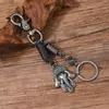 Llavero Creativo Retro de Elefante Europeo y Americano, Llavero con Cordón de Cuero y Hebilla de Resorte, Decoración para Coche y Bolso