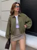 Chaqueta corta transfronteriza estilo europeo y americano con solapa y cremallera, moderna y casual, versátil para el trabajo y el uso diario, elegante, corte ajustado, simple y urbana