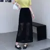 Elegante falda larga de punto grueso para mujer, de cintura alta, con diseño calado, adelgazante, de otoño, color gris, con caída elegante