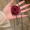 Flor de pescoço de cetim de alta qualidade, o mesmo estilo da blogueira coreana, gargantilha de flor tridimensional, acessório de colar de flor rosa