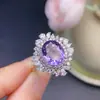 Anillo de amatista natural puro para mujer, cristal natural, piedra nude morada, tamaño: 8*10mm. plata de ley S925 de alta calidad