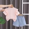 2025 Nuevo Estilo de Verano Moda para Niña Manga de Encaje de Moda Conjunto de Dos Piezas de Manga Corta Moda para Bebé Shorts de Mezclilla Suave y Fina