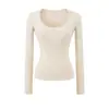Camiseta básica de manga larga con cuello en U de color liso para mujer, otoño, corte ajustado, cintura ceñida, para llevar debajo, ajustada, que se amolda al cuerpo, top base de puro deseo
