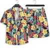 Camisa Floral Marca de Moda Manga Corta Traje de Vacaciones Hawaiano para Hombre Pareja Holgado Casual Conjunto de Dos Piezas Talla Grande Playa Costera
